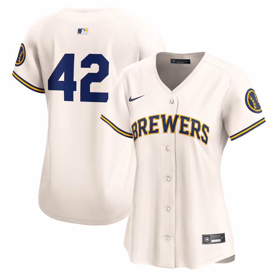 Women's Milwaukee Brewers  Nike Cream 2024 Jackie Robinson Day Home Limited Jersey - Puhuasuan