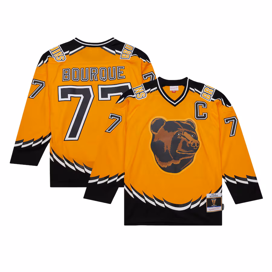 Men's Boston Bruins Ray Bourque Mitchell & Ness Gold 1996/97 Captain Patch Blue Line Player Jersey - Puhuasuan