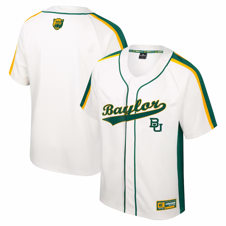 Baylor Bears Colosseum Ruth Button-Up Baseball Jersey - Cream - Puhuasuan