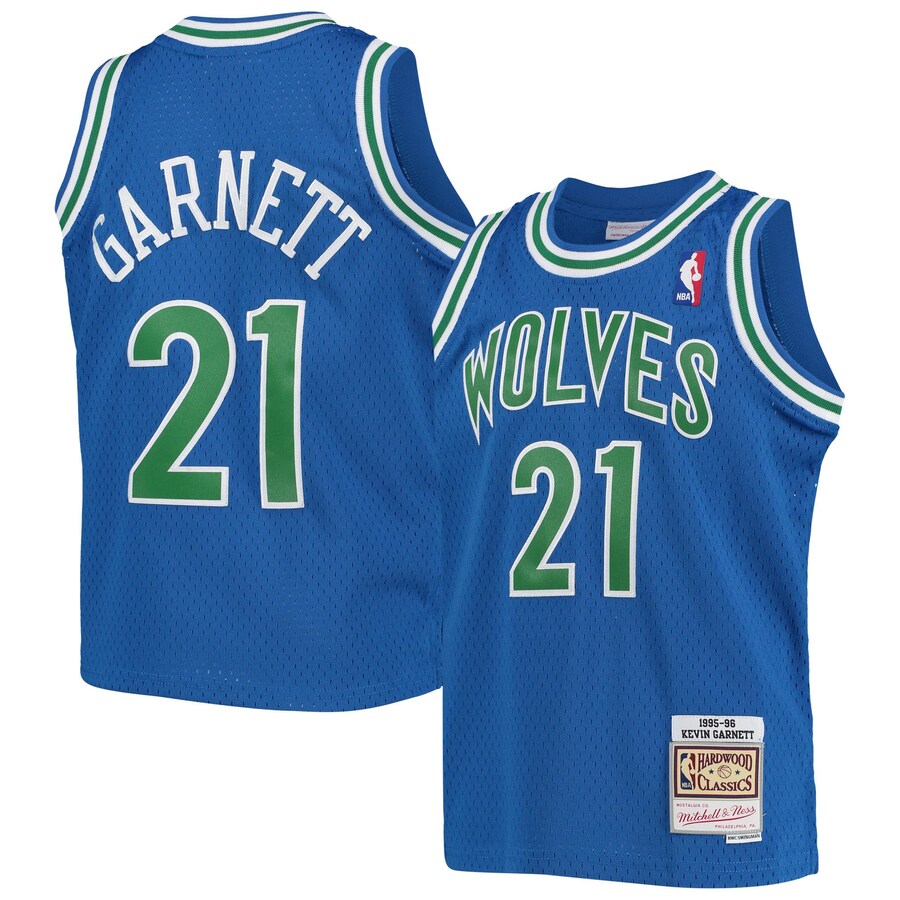 Youth Minnesota Timberwolves Kevin Garnett Mitchell & Ness Blue 1995-96 Hardwood Classics Swingman Jersey - Puhuasuan