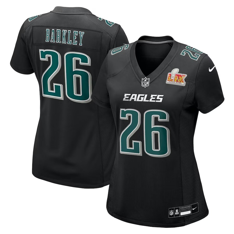 Women's Philadelphia Eagles Saquon Barkley Nike Carbon Black Super Bowl LIX Fashion Game Player Jersey - Puhuasuan