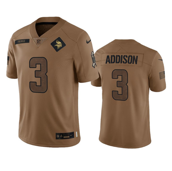 Men's Minnesota Vikings #3 Jordan Addison 2023 Brown Salute To Service Limited Football Stitched Jersey - Puhuasuan
