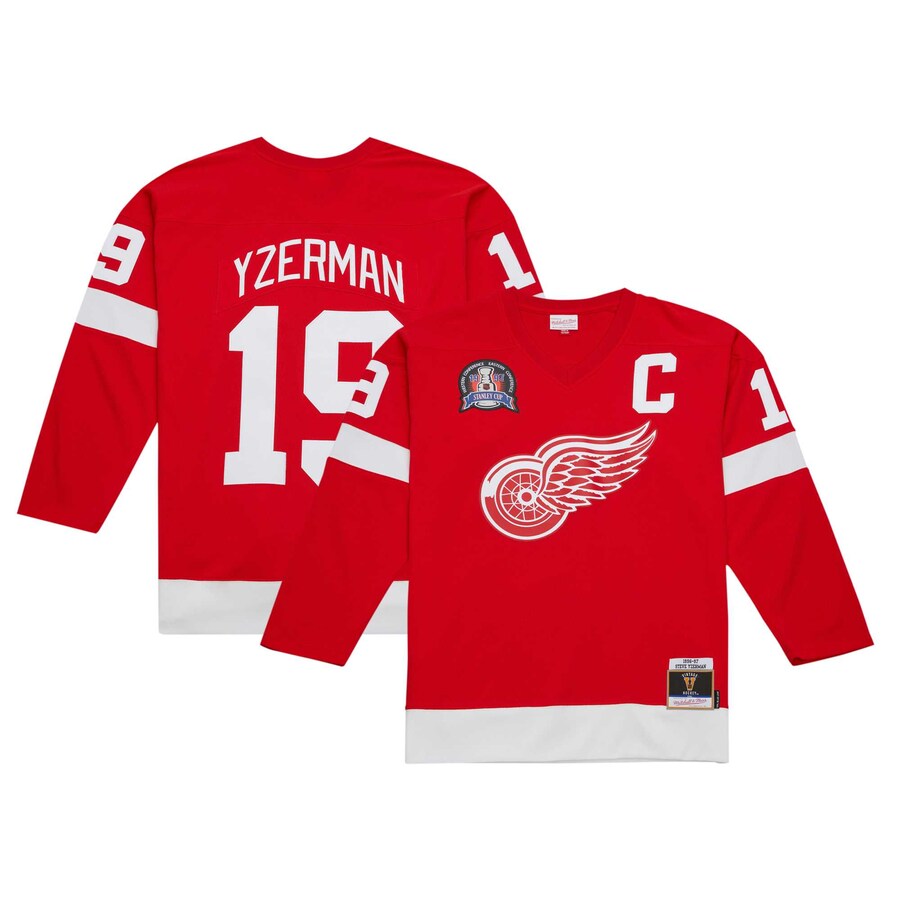 Men's Detroit Red Wings Steve Yzerman Mitchell & Ness Red 1996 Blue Line Player Jersey - Puhuasuan