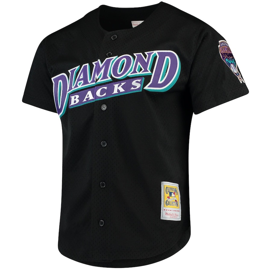 Men's Arizona Diamondbacks Randy Johnson Mitchell & Ness Black Cooperstown Collection Mesh Batting Practice Button-Up Jersey - Puhuasuan
