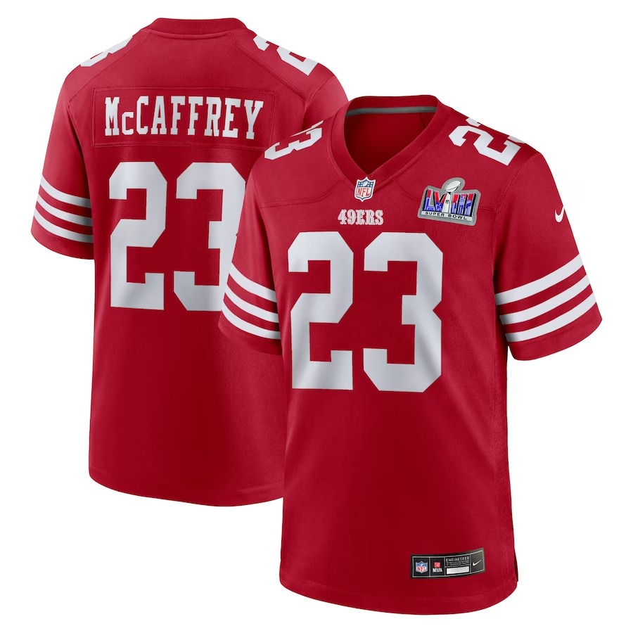 Men's San Francisco 49ers Christian McCaffrey Nike Scarlet Super Bowl LVIII Game Jersey - Puhuasuan