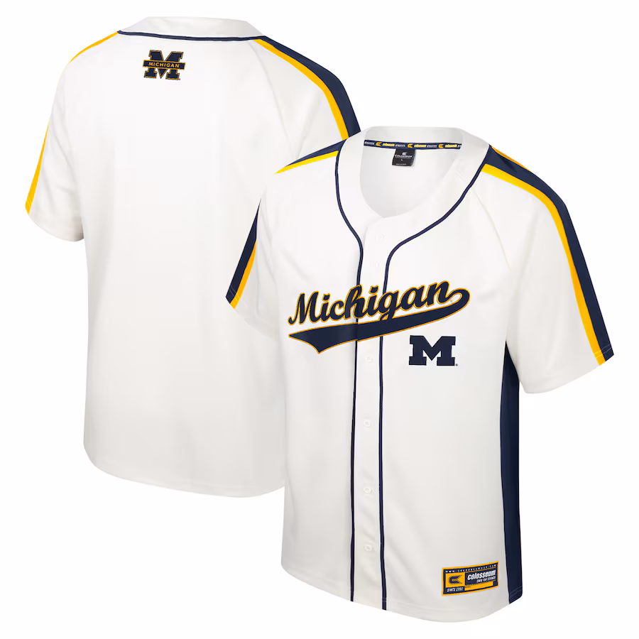 Men's Colosseum Cream Michigan Wolverines Ruth Button-Up Baseball Jersey - Puhuasuan