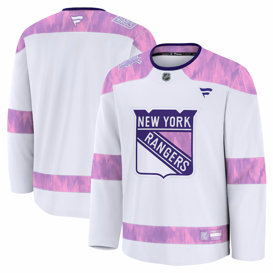 Men's New York Rangers Fanatics White 2024 Hockey Fights Cancer Practice Jersey - Puhuasuan
