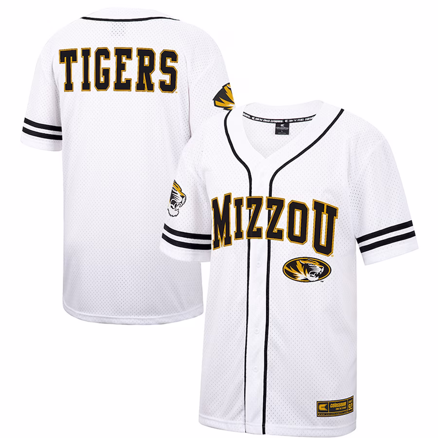 Missouri Tigers Colosseum Free Spirited Mesh Button-Up Baseball Jersey - White - Puhuasuan