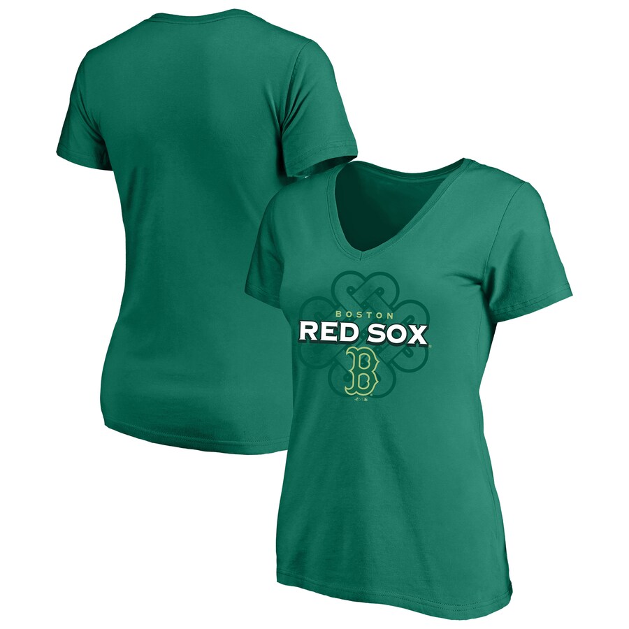 Women's Boston Red Sox Profile Kelly Green Plus Size Celtic V-Neck T-Shirt - Puhuasuan