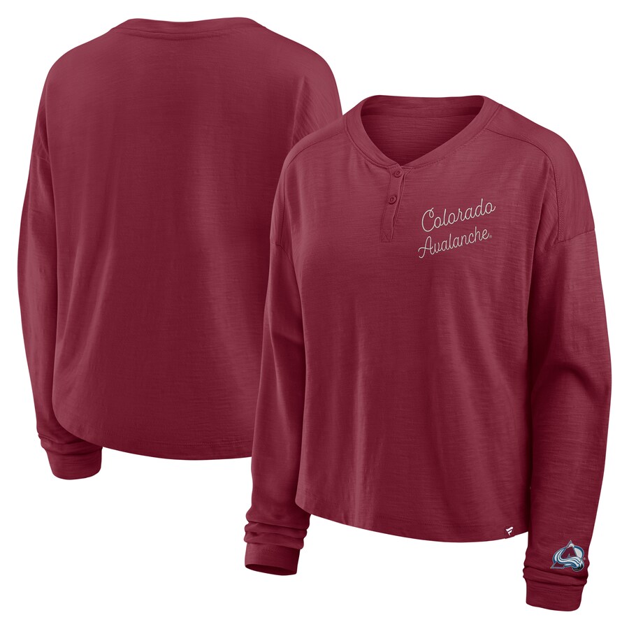 Women's Colorado Avalanche Fanatics Burgundy Oversized All Out Effort Long Sleeve Henley T-Shirt - Puhuasuan