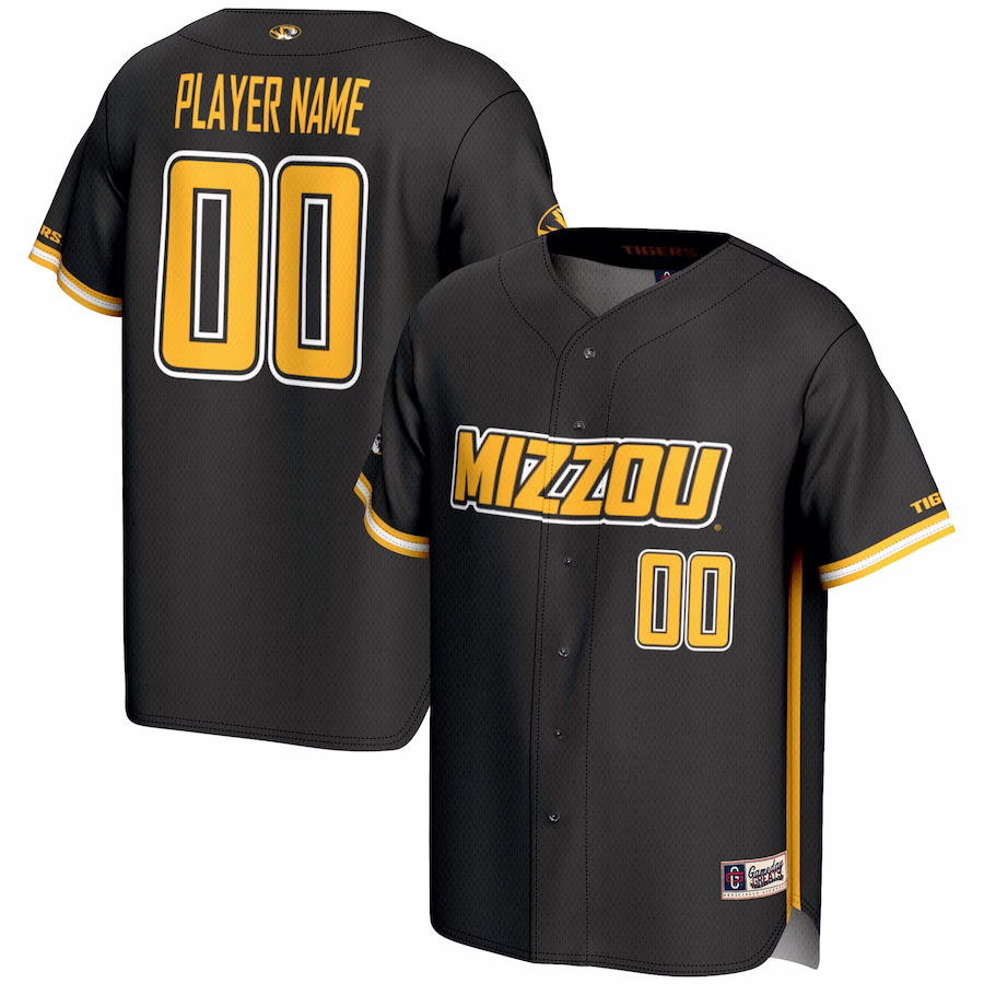 Missouri Tigers GameDay Greats Youth NIL Pick-A-Player Lightweight Baseball Jersey - Black - Puhuasuan