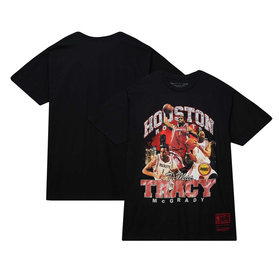 Men's Houston Rockets Tracy McGrady Mitchell & Ness Black Hardwood Classics Bling Concert Player T-Shirt - Puhuasuan