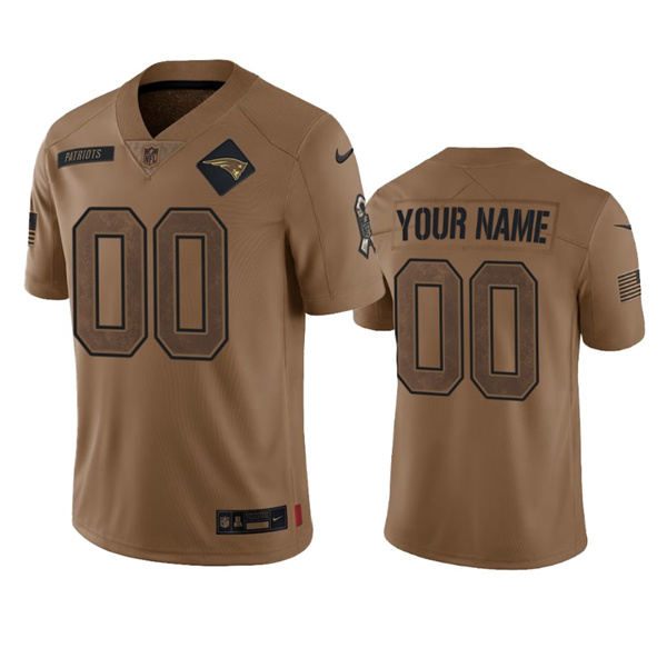Men's New England Patriots Active Player Custom 2023 Brown Salute To Setvice Limited Football Stitched Jersey - Puhuasuan