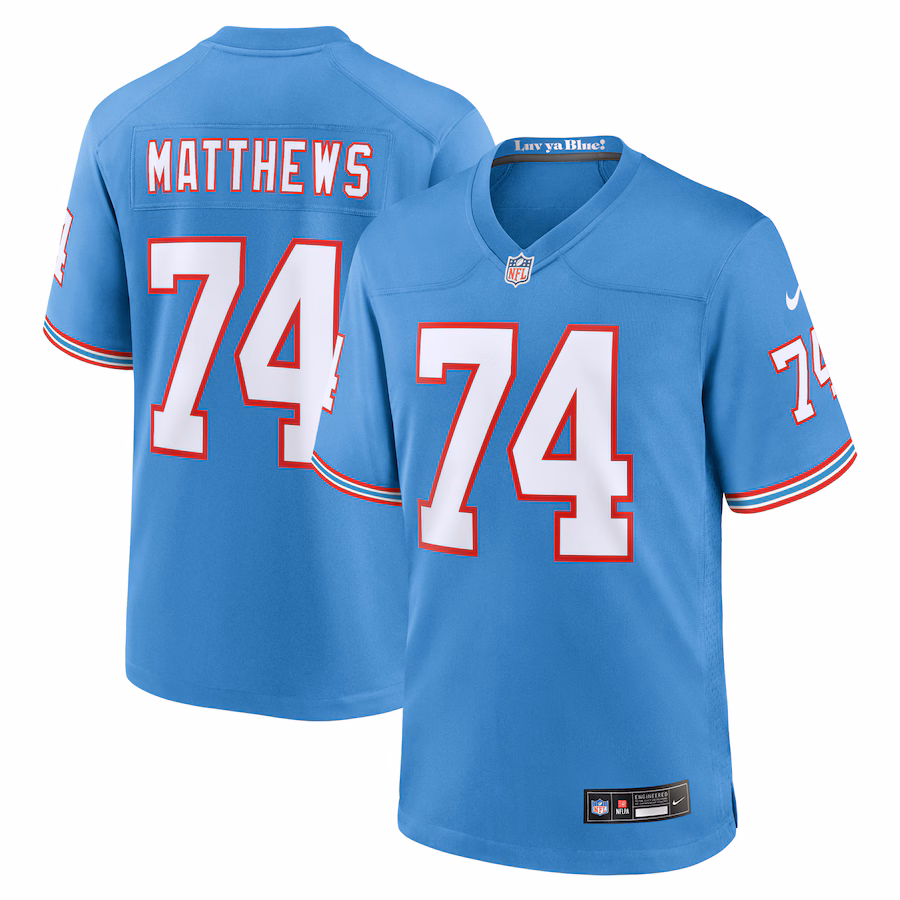Men's Tennessee Titans Bruce Matthews Nike Light Blue Oilers Throwback Retired Player Game Jersey - Puhuasuan