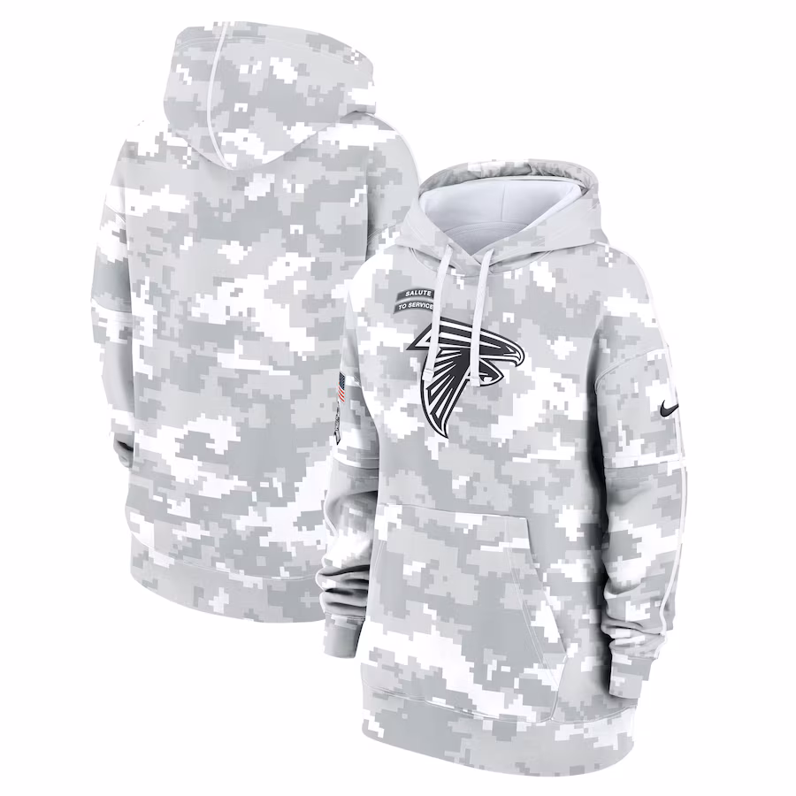 Women's Atlanta Falcons Nike Arctic Camo 2024 Salute To Service Club Fleece Pullover Hoodie - Puhuasuan