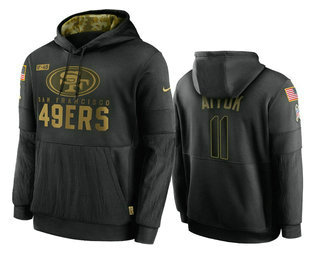 Men's San Francisco 49ers #11 Brandon Aiyuk Black 2020 Salute To Service Sideline Performance Pullover Hoodie - Puhuasuan
