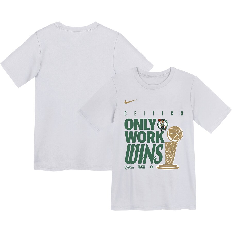 Youth Boston Celtics Nike White 2024 NBA Finals Champions Celebration Parade T-Shirt - Puhuasuan