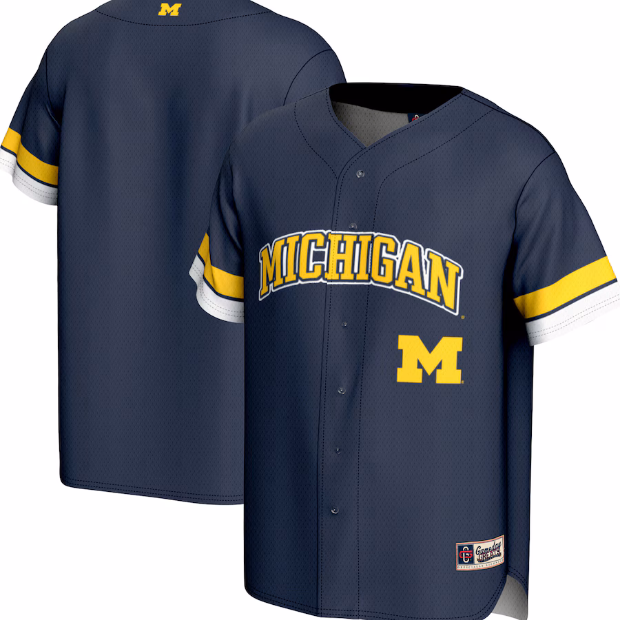 Men's GameDay Greats Navy Michigan Wolverines Spirit Baseball Jersey - Puhuasuan
