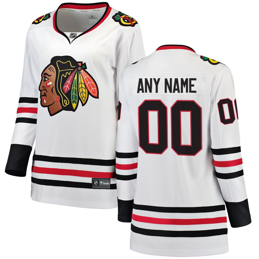 Women's Chicago Blackhawks Fanatics Branded White Away Breakaway Custom Jersey - Puhuasuan