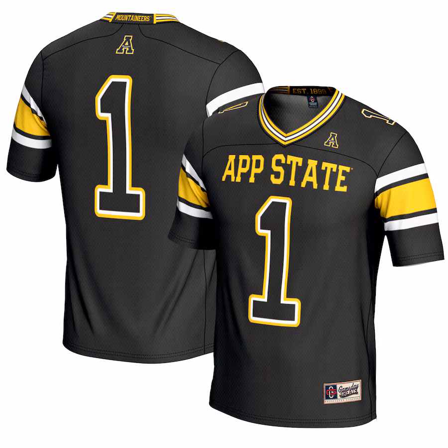 Men's GameDay Greats #1 Black Appalachian State Mountaineers Endzone Football Jersey - Puhuasuan