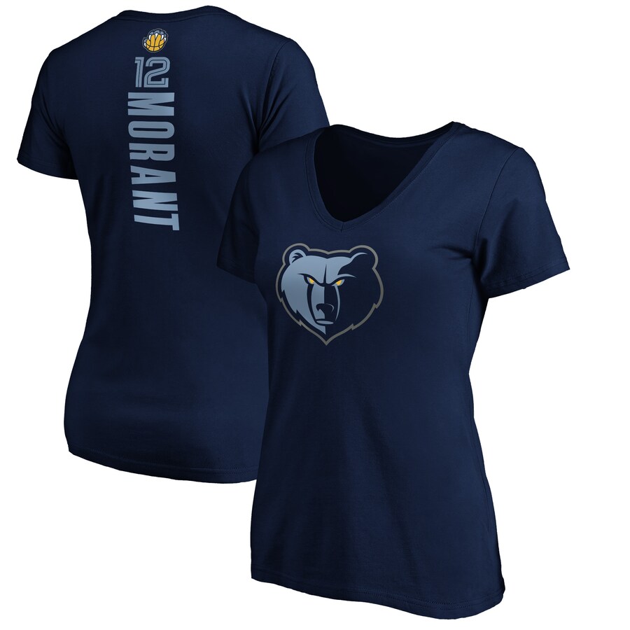 Women's Memphis Grizzlies Ja Morant Navy Playmaker Name & Number V-Neck T-Shirt - Puhuasuan