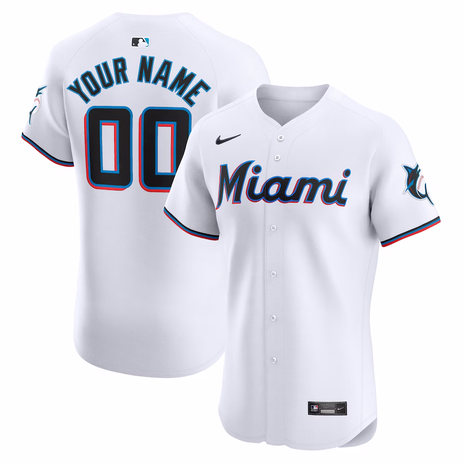 Men's Miami Marlins Nike White Home Elite Custom Jersey - Puhuasuan
