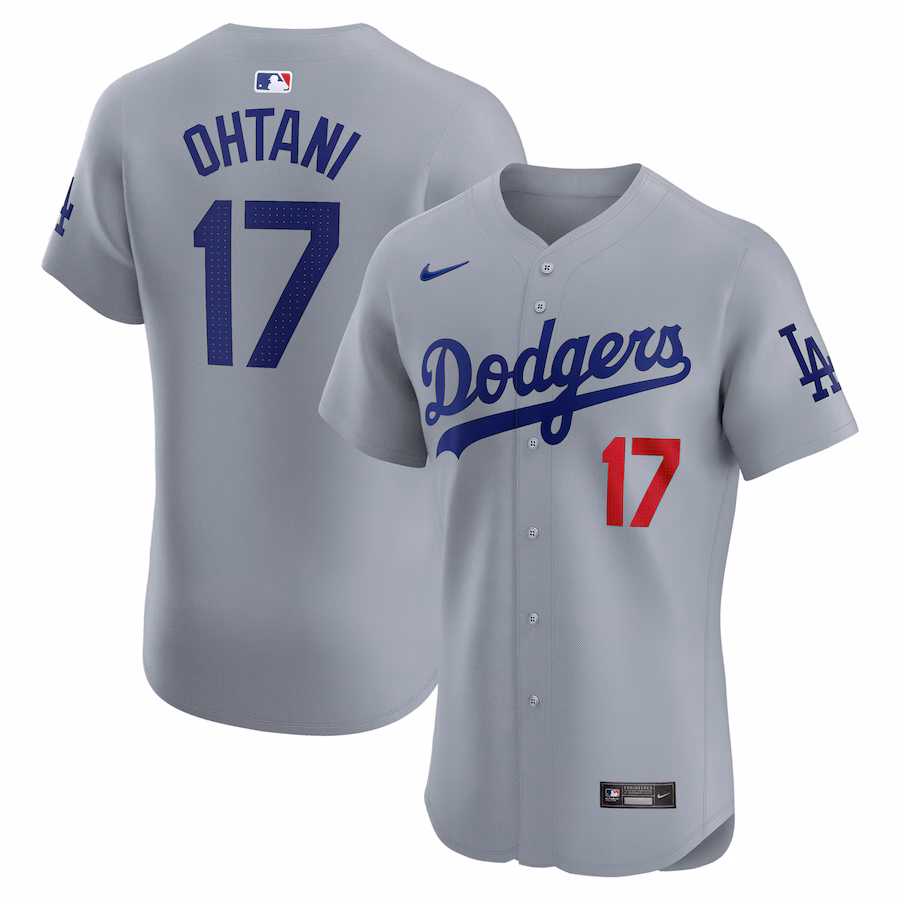 Men's Los Angeles Dodgers Shohei Ohtani Nike Gray Alternate Elite Jersey - Puhuasuan