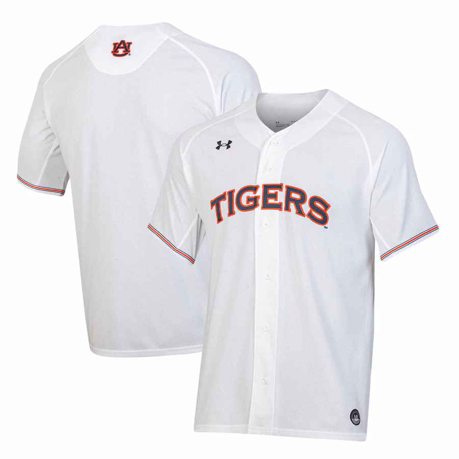 Men's Under Armour White Auburn Tigers Softball Button-Up V-Neck Jersey - Puhuasuan