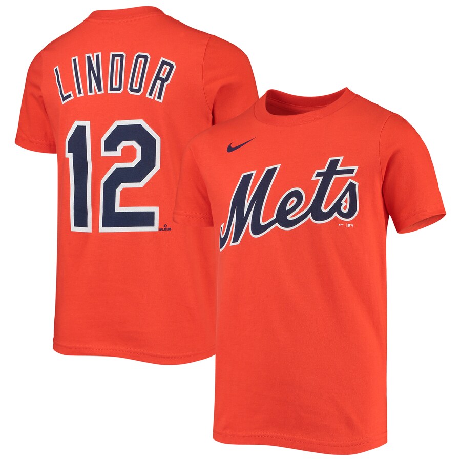 Youth New York Mets Francisco Lindor Nike Orange Player Name & Number T-Shirt - Puhuasuan