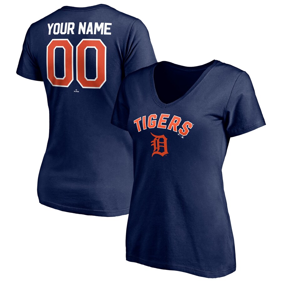 Women's Detroit Tigers Navy Personalized Winning Streak Name & Number V-Neck T-Shirt - Puhuasuan