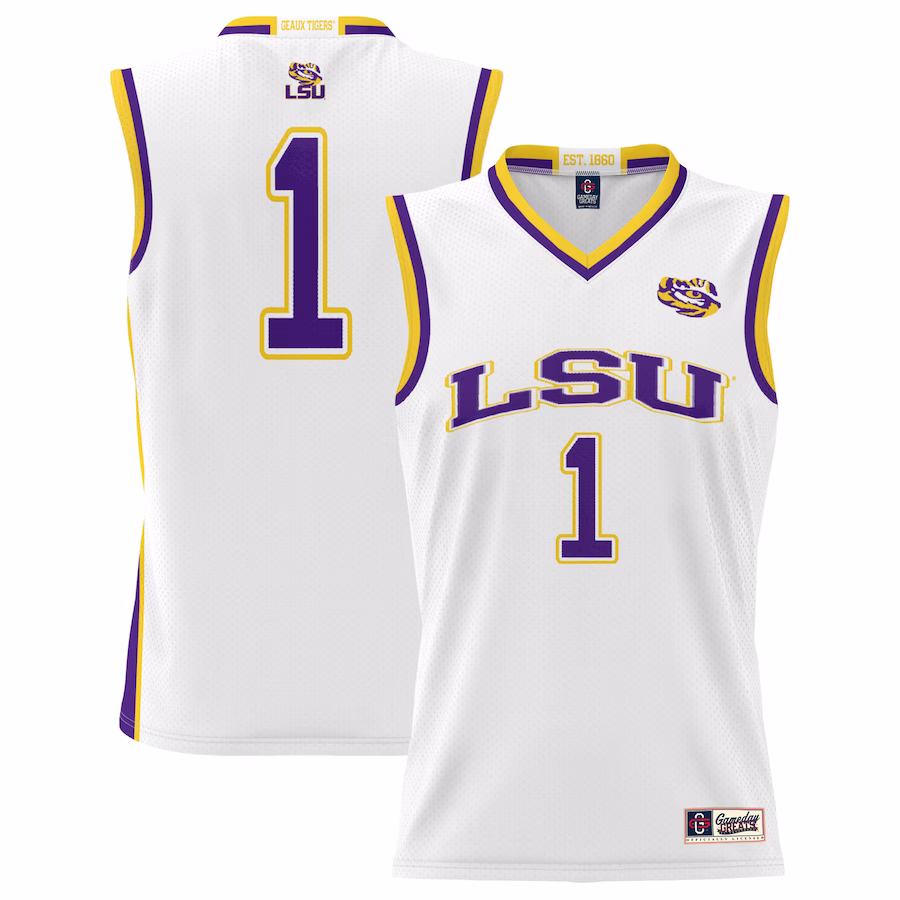 #1  LSU Tigers GameDay Greats  Lightweight Basketball Jersey - White - Puhuasuan