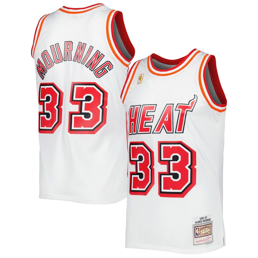 Men's Miami Heat Alonzo Mourning Mitchell & Ness White Hardwood Classics Swingman Jersey - Puhuasuan