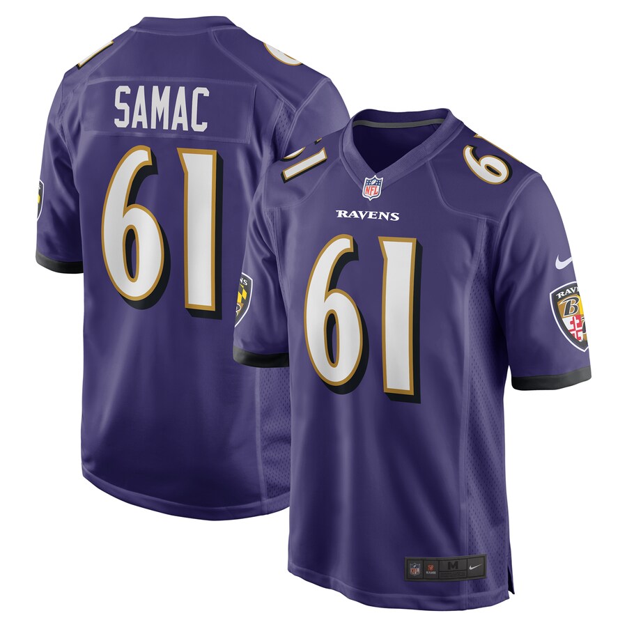 Men's Baltimore Ravens Nick Samac Nike Purple Team Game Jersey - Puhuasuan