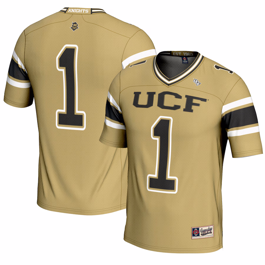 Men's GameDay Greats #1 Gold UCF Knights Endzone Football Jersey - Puhuasuan