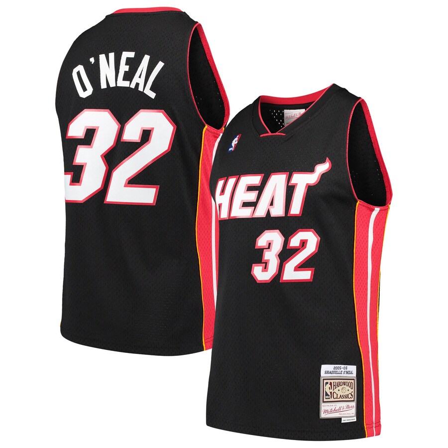 Men's Miami Heat Shaquille O'Neal Mitchell & Ness Black Hardwood Classics Swingman Jersey - Puhuasuan