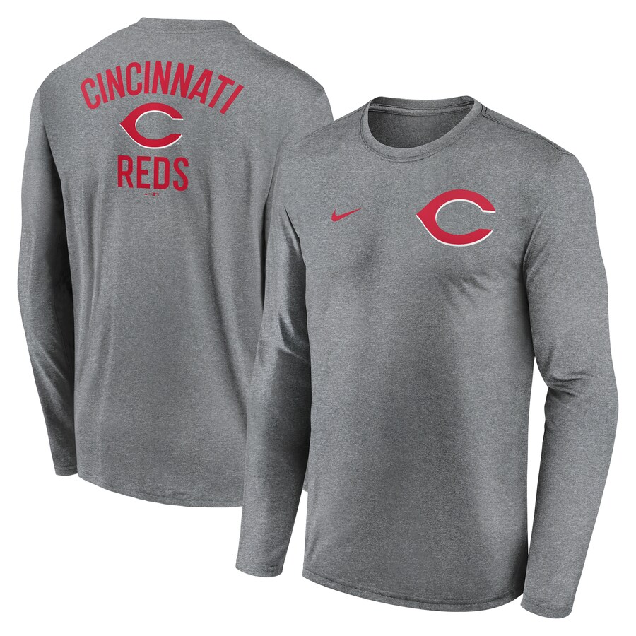 Men's Cincinnati Reds Nike Heather Charcoal 2-Hit Legend Performance Long Sleeve T-Shirt - Puhuasuan