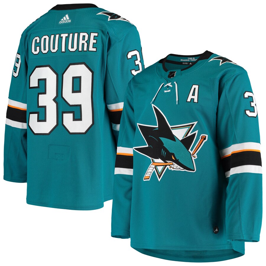 Men's San Jose Sharks Logan Couture adidas Teal Home Authentic Alternate Captain Player Jersey - Puhuasuan