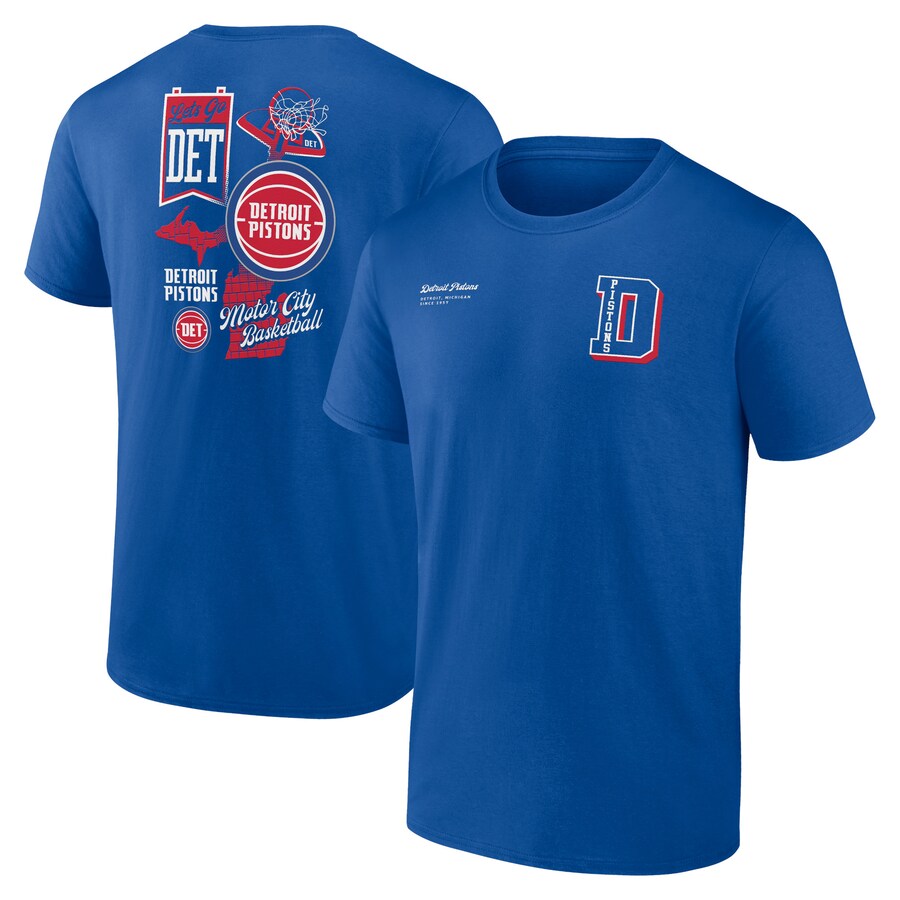 Men's Detroit Pistons Blue Split Zone T-Shirt - Puhuasuan