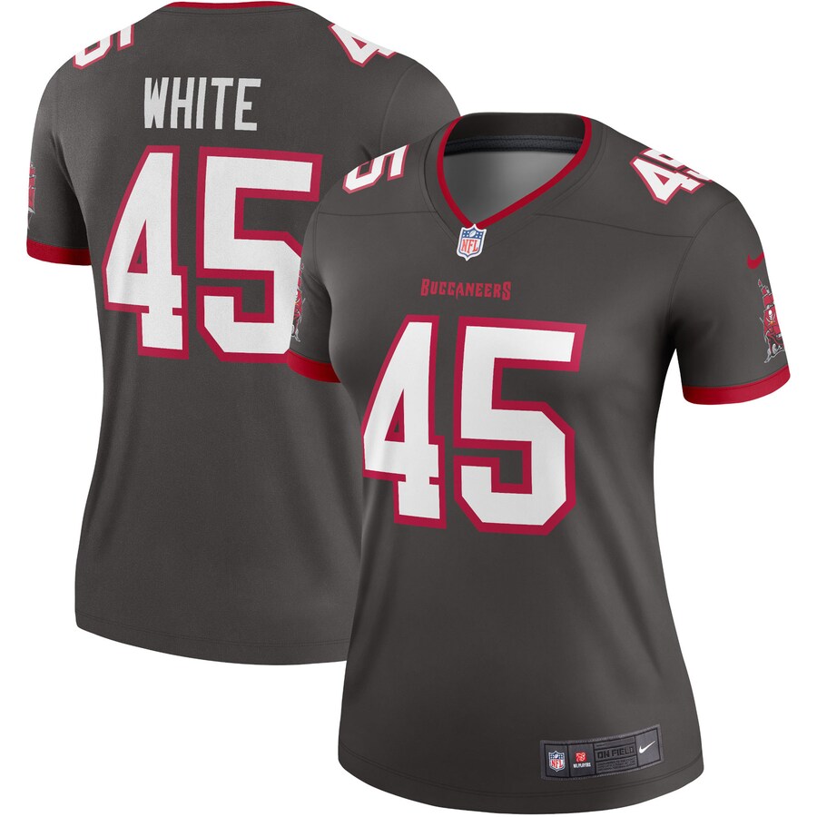 Women's Tampa Bay Buccaneers Devin White Nike Pewter Alternate Legend Player Performance Top - Puhuasuan