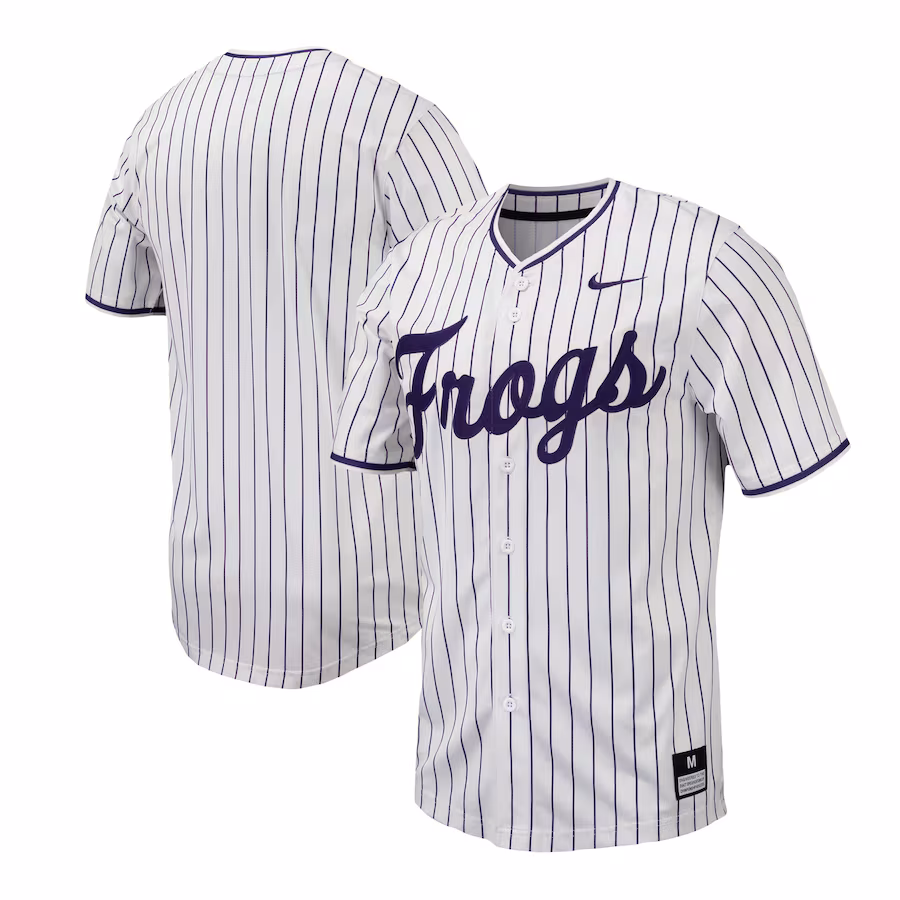 Men's Nike White TCU Horned Frogs Pinstripe Replica Baseball Jersey - Puhuasuan