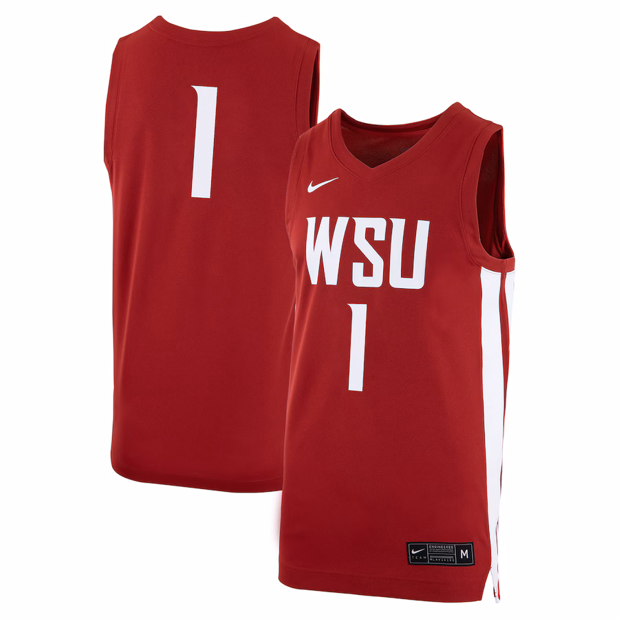 #1 Washington State Cougars Nike Logo Replica Basketball Jersey - Crimson - Puhuasuan