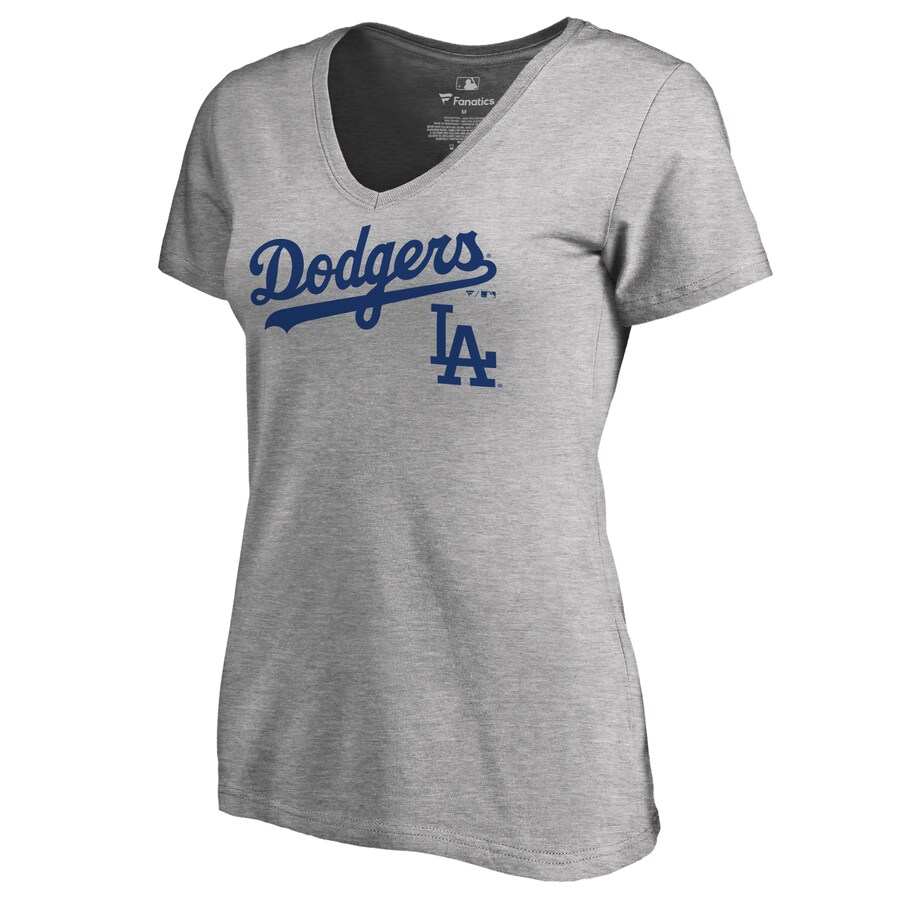 Women's Los Angeles Dodgers Ash Team Lockup T-Shirt - Puhuasuan