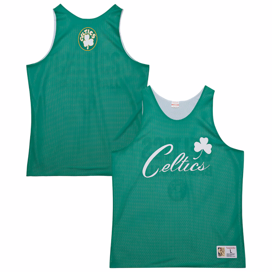 Men's Boston Celtics Mitchell & Ness Kelly Green/White Hardwood Classics Reversible Mesh Practice Jersey - Puhuasuan