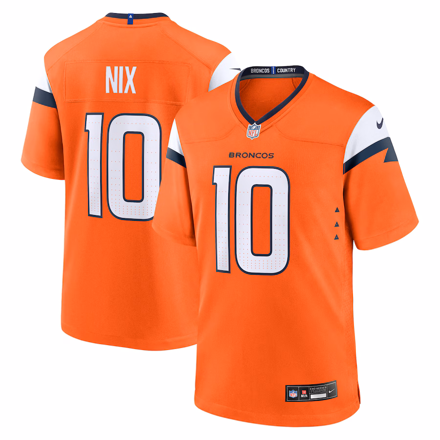 Men's Denver Broncos Bo Nix Nike Orange  Player Game Jersey - Puhuasuan