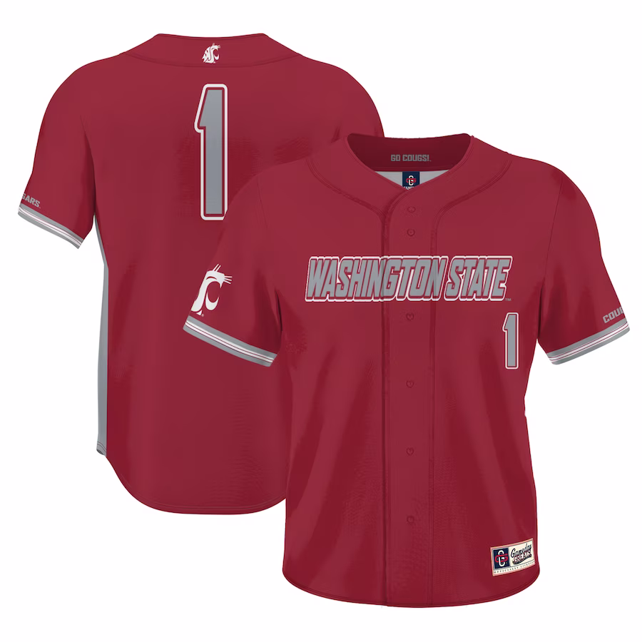 #1 Washington State Cougars GameDay Greats Lightweight Baseball Jersey - Crimson - Puhuasuan
