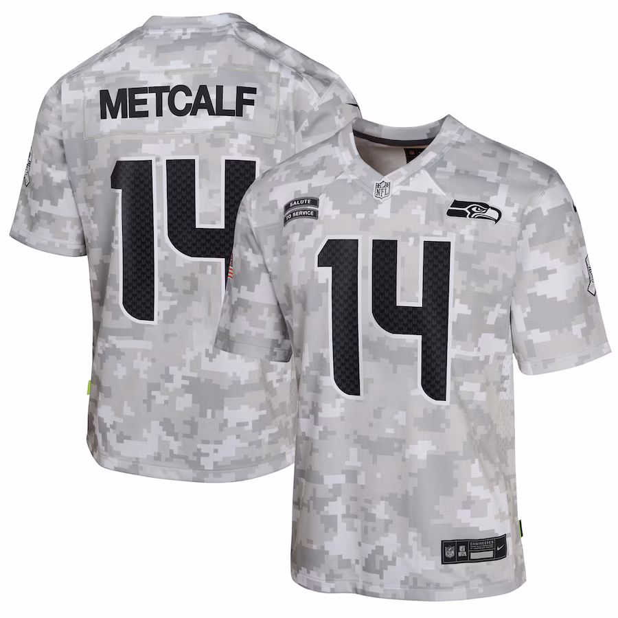 Youth Seattle Seahawks DK Metcalf Nike Arctic Camo 2024 Salute to Service Game Jersey - Puhuasuan