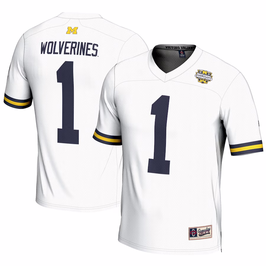 #1 Michigan Wolverines GameDay Greats College Football Playoff 2023 National Champions Lightweight Fashion Jersey - White - Puhuasuan