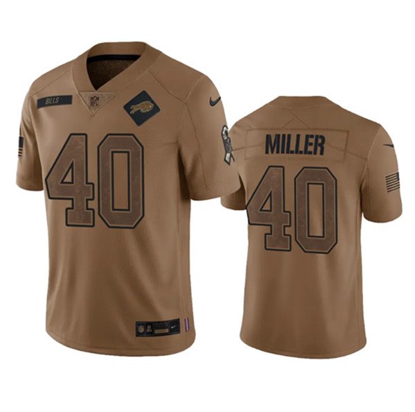 Men's Buffalo Bills #40 Von Miller 2023 Brown Salute To Service Limited Football Stitched Jersey - Puhuasuan