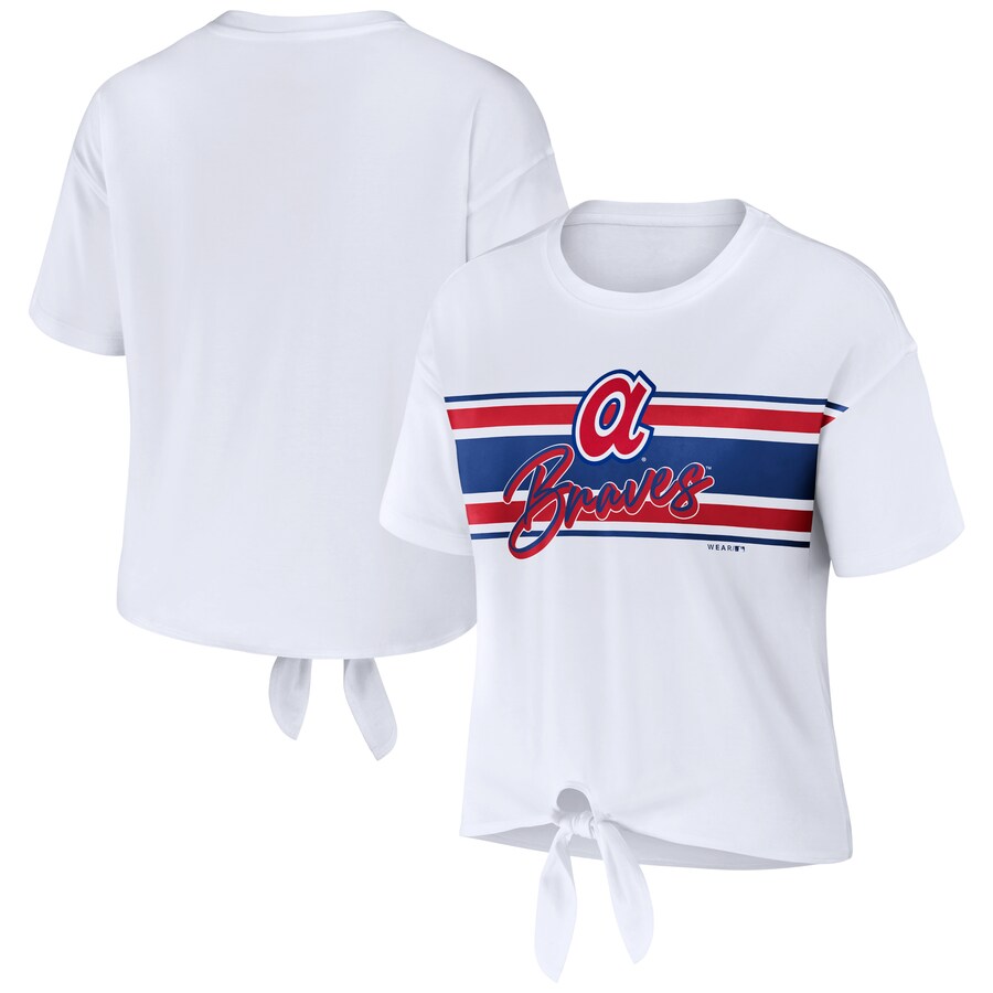 Women's Atlanta Braves WEAR by Erin Andrews White Tie-Front T-Shirt - Puhuasuan