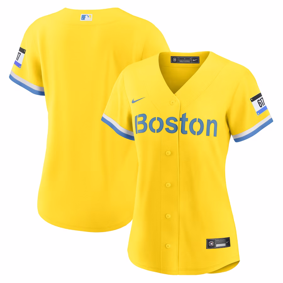 Women's Boston Red Sox Nike Gold/Light Blue City Connect Replica Jersey - Puhuasuan